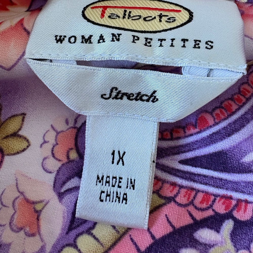 Talbots Stretch 1X Petite Cotton Floral Paisley Button Up‎ Long Sleeve Casual - Picture 2 of 13